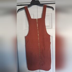 SHEIN Terracotta Corduroy Zip-Front Pinafore Overall Dress, Womens Small, Sz 4
